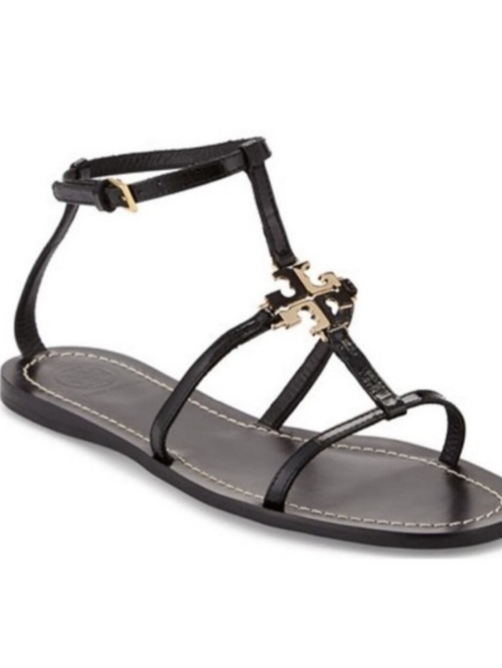 Tory Burch Lowell Flat Sandals Black Patent Size 7